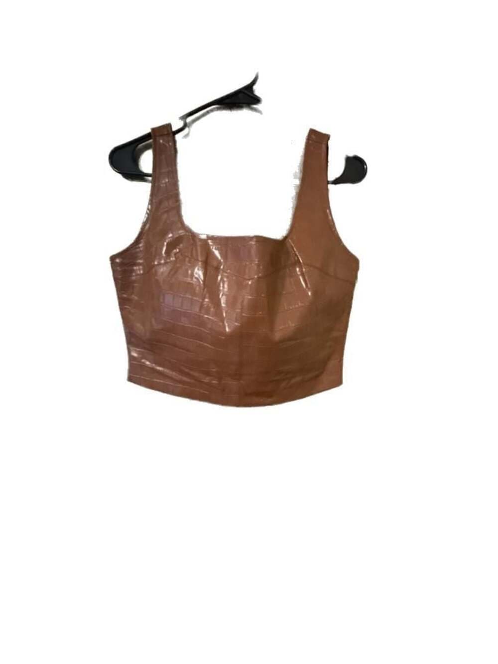 Klesis Brown Faux Leather Crocodile Embossed Crop Top Size L